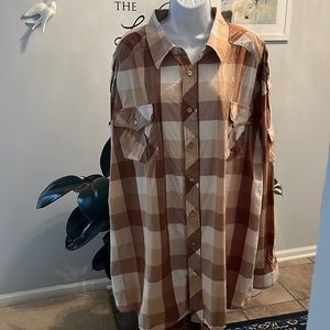 Knockout Plaid Shirt! Color: Tan/Taupe/Cream Size:4XB Long Sleeve Button Down!